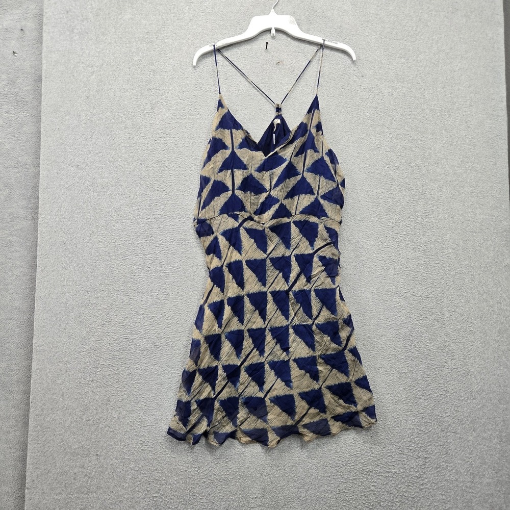 Lucky Brand Women Dress L Blue Geometric Cami Chiffon V-Neck Pullover Straps